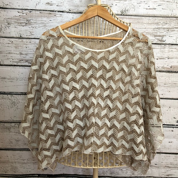 NY & Co knit white and beige poncho - Picture 3 of 5